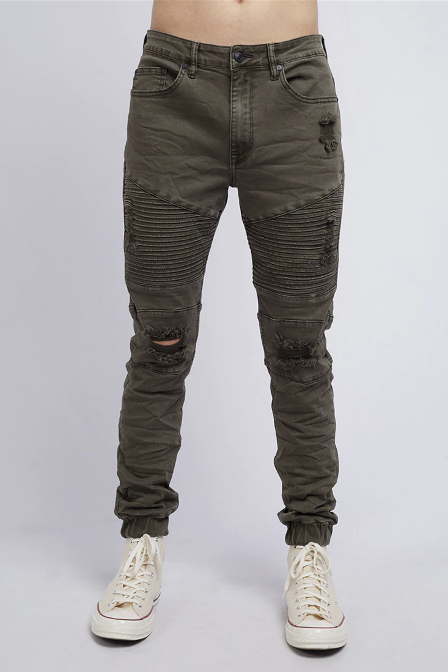 Strung Out Moto Cuffed Jean Trashed Khaki