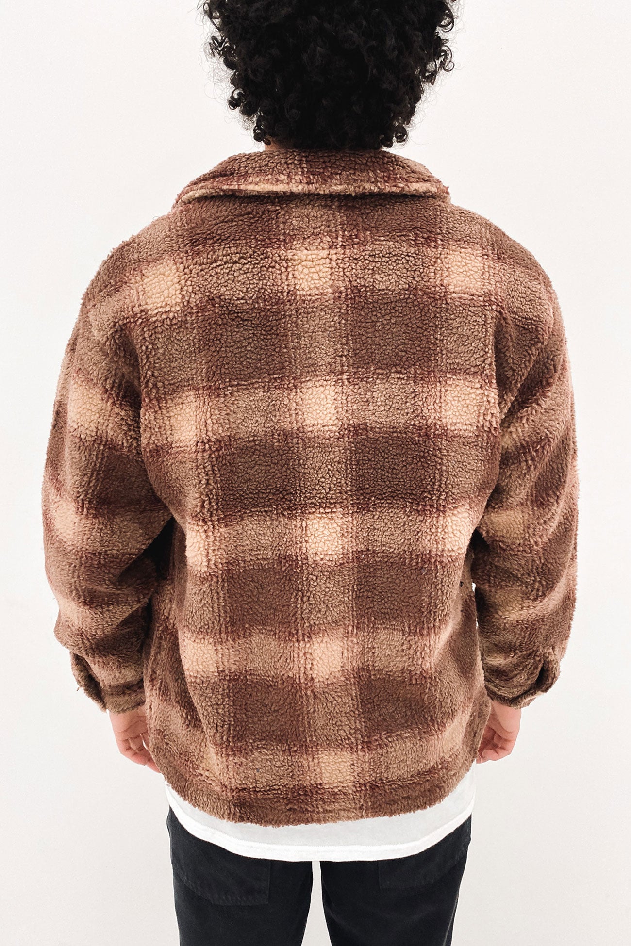 Shadow Plaid Sherpa Zip Shirt Brown