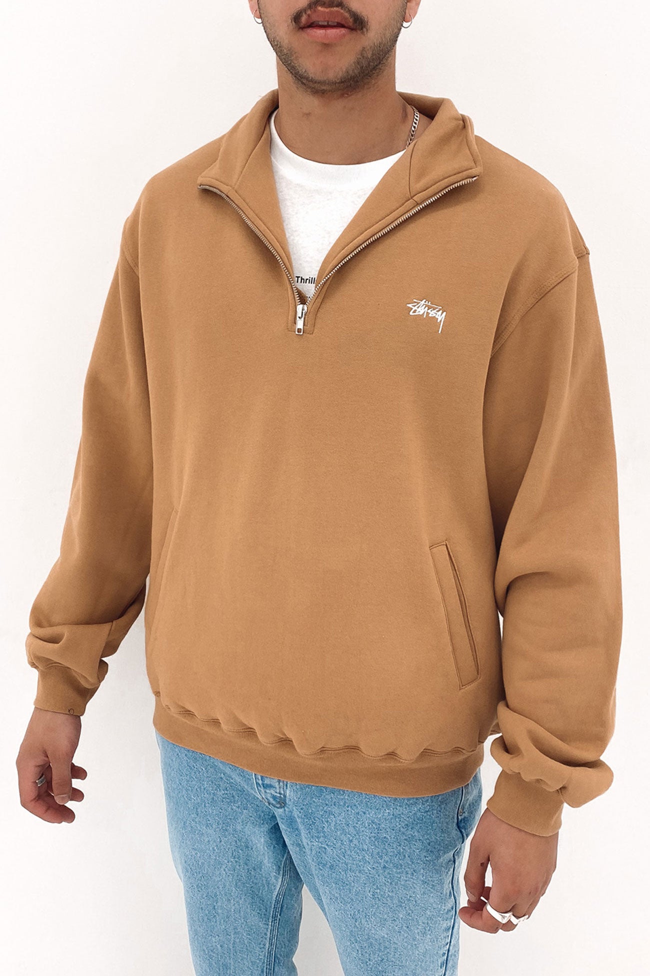 Stock Logo Mock Neck Fleece Pigment Tan