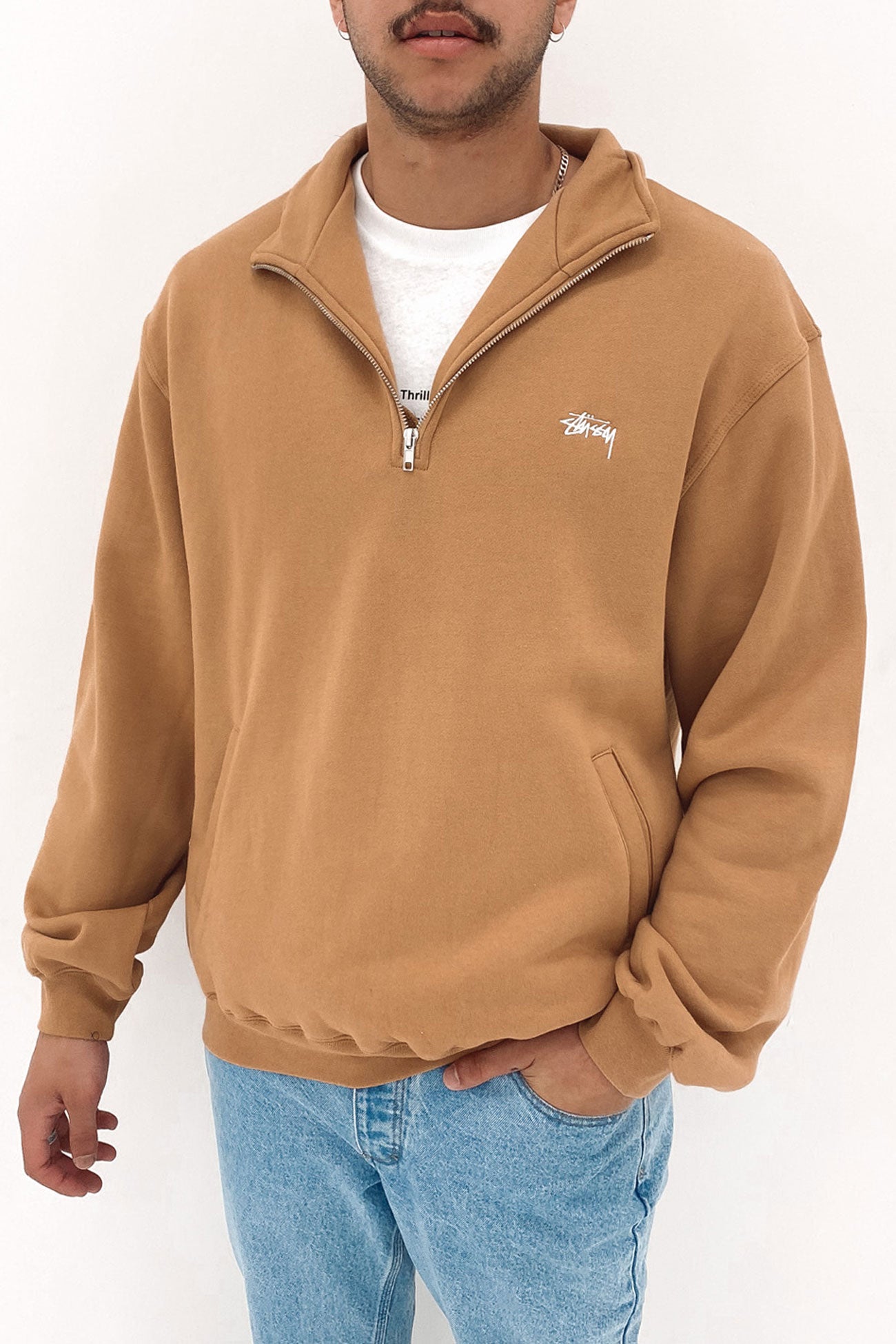 Stock Logo Mock Neck Fleece Pigment Tan