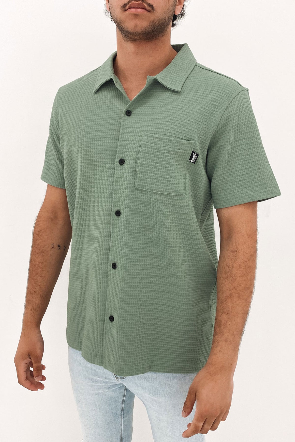 Stussy Waffle Shirt Sage Green - Jean Jail