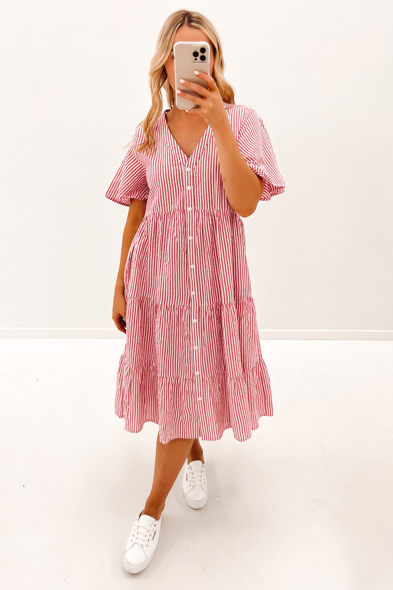 Summer Midi Dress Pink Stripe