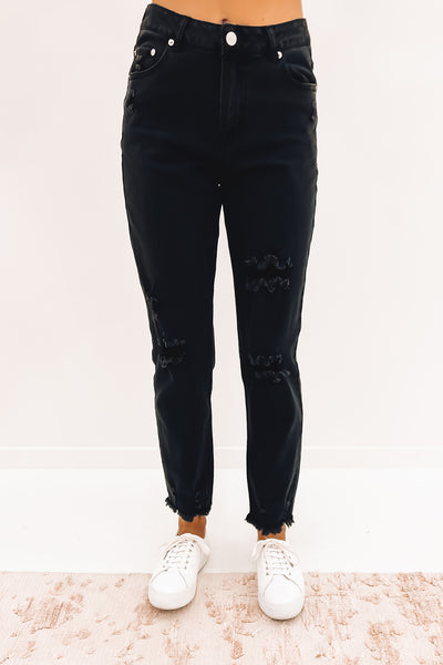 Suzi Distressed Jean Washed Black - Jean Jail