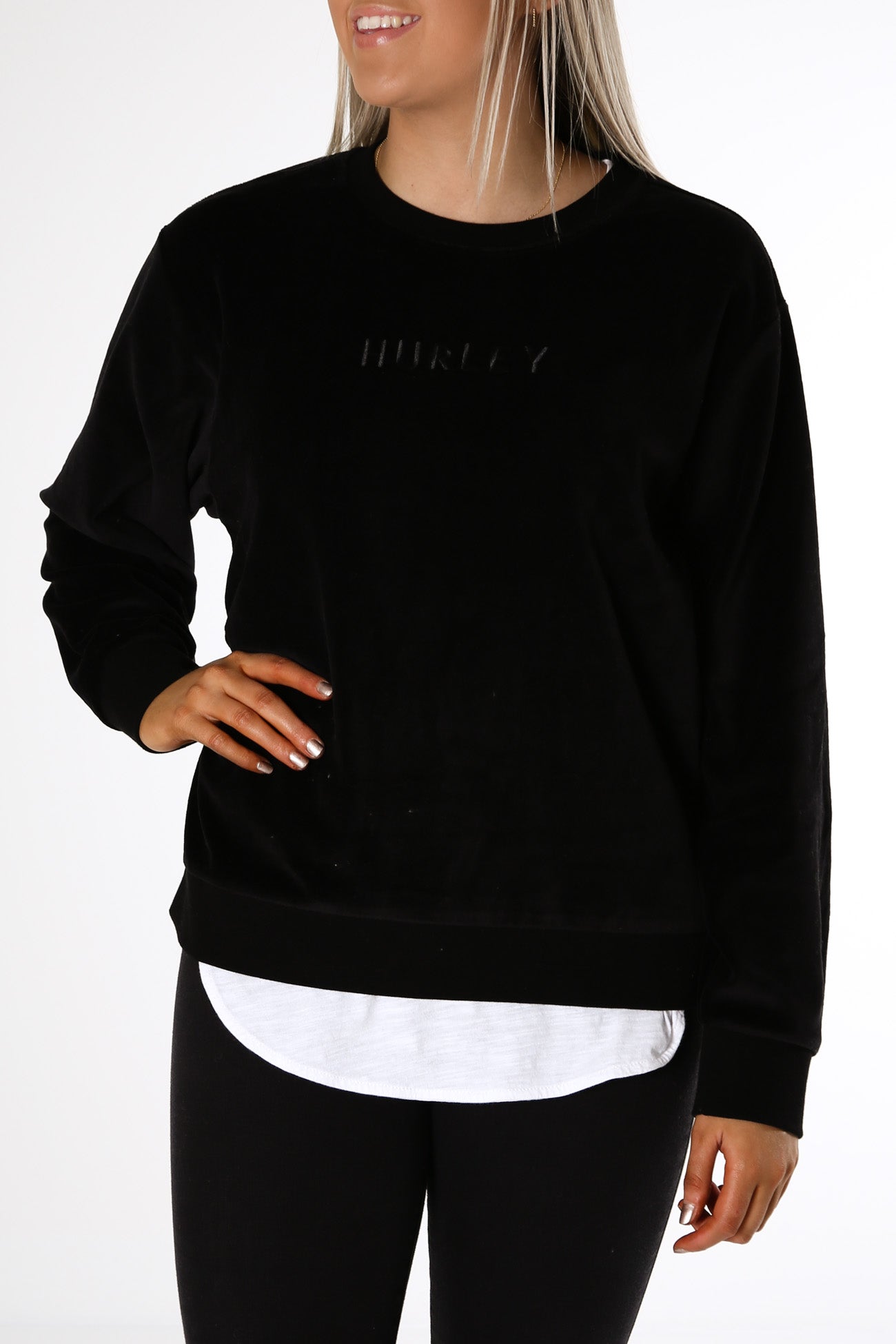 Tate Velour Crew Black