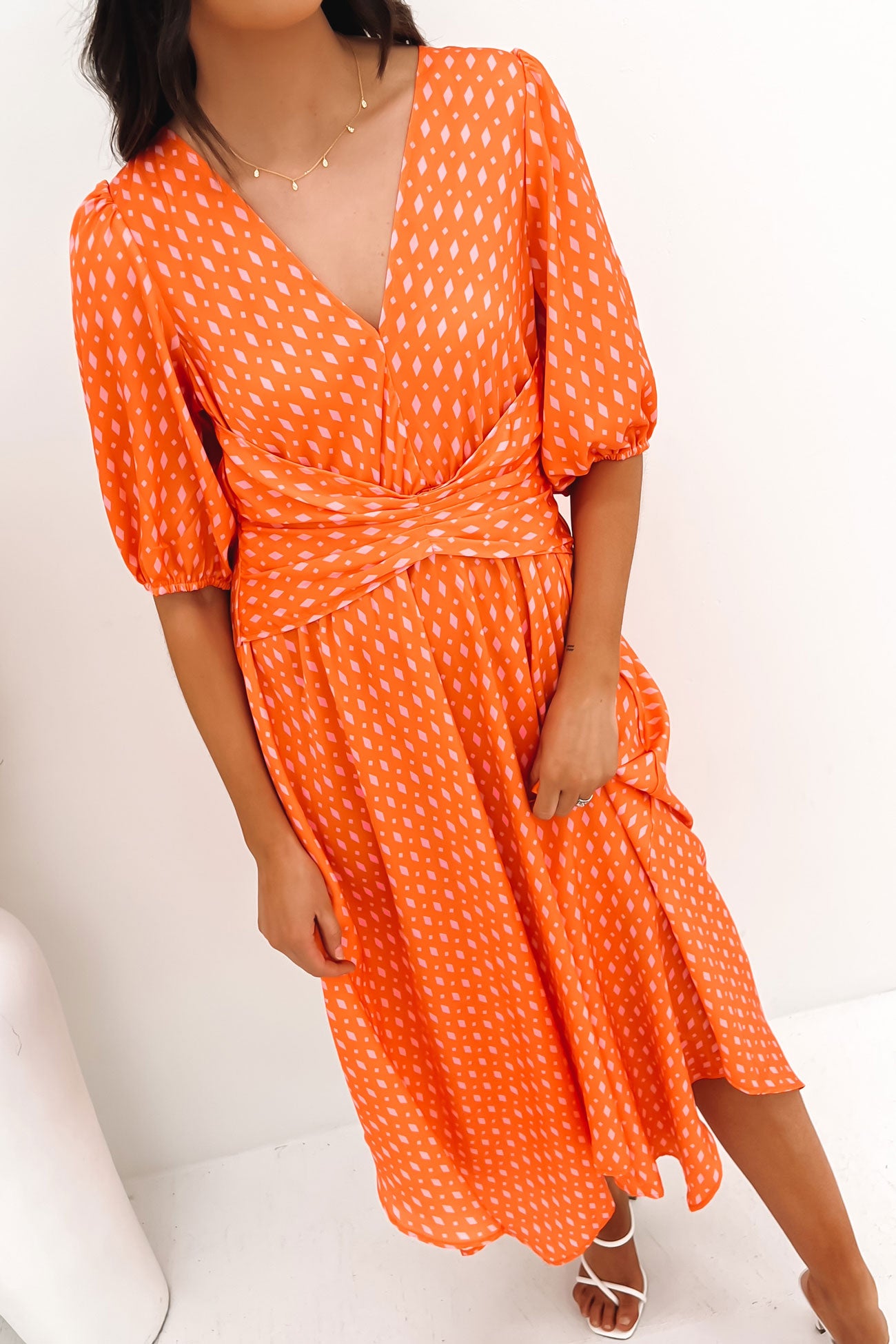 Tayla Midi Dress Orange Pink