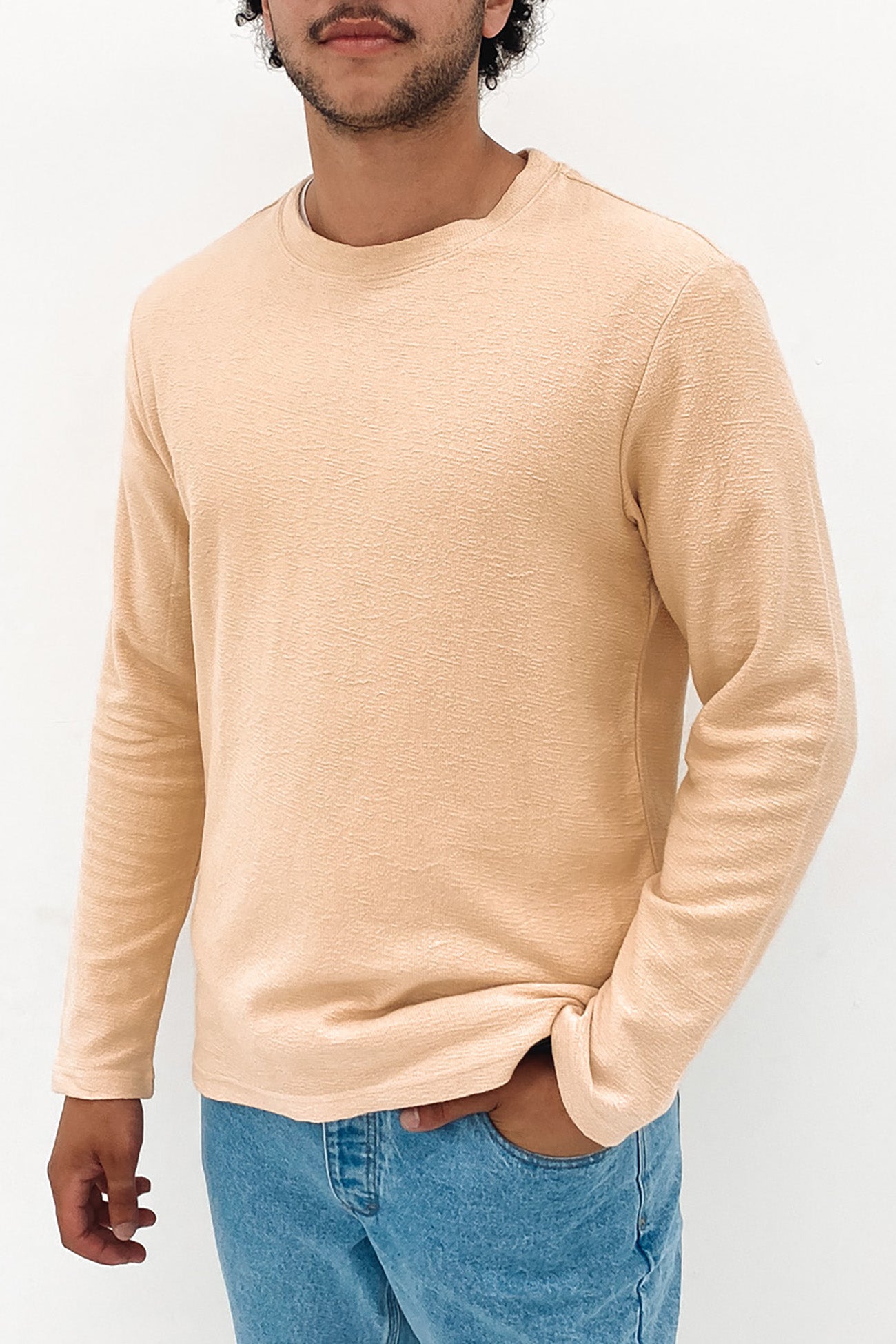 Textured Long Sleeve T-Shirt Ecru