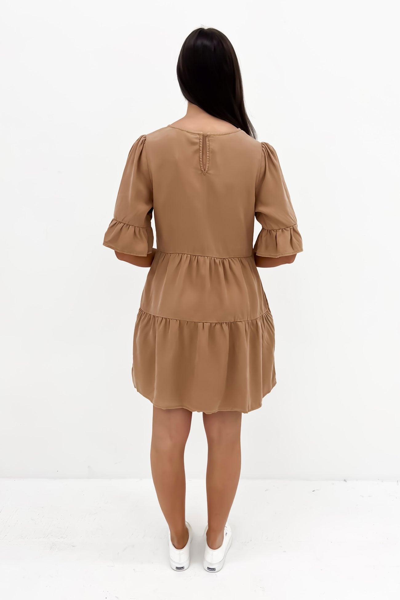 Willow Tiered Mini Dress Tan