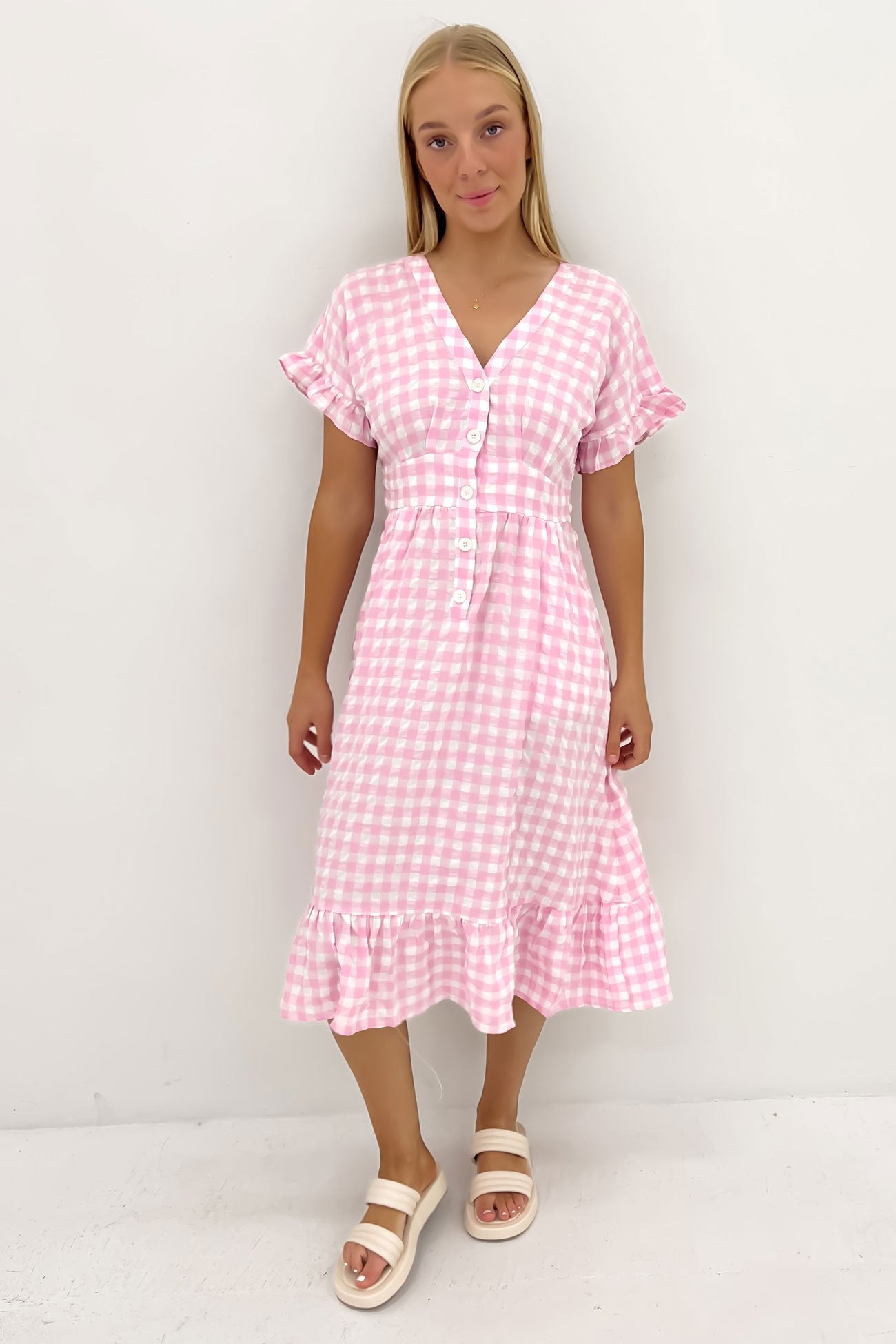 Wren Midi Dress Pink Gingham