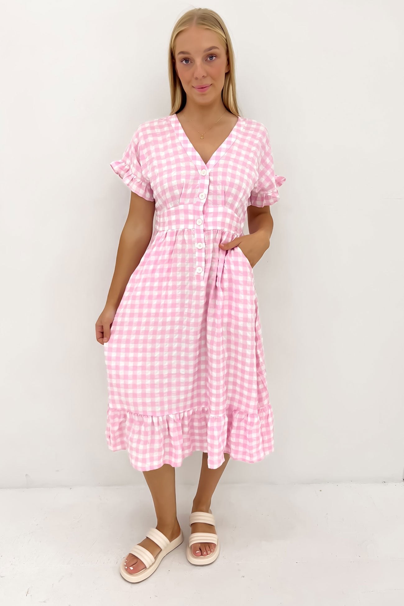 Wren Midi Dress Pink Gingham