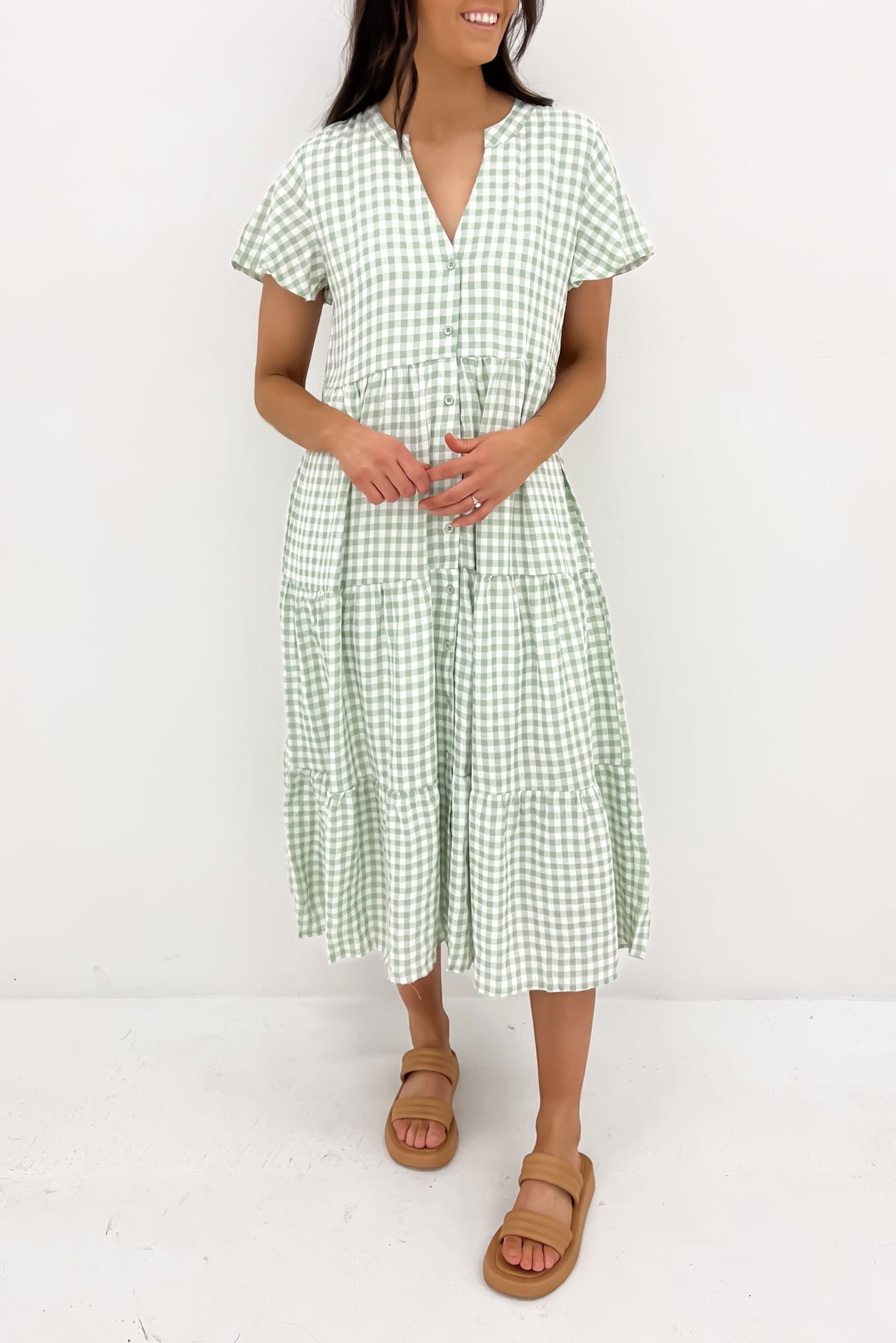 Zenny Midi Dress Sage Gingham