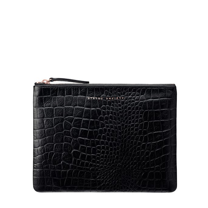 Fake It Clutch Black Croc Emboss Status Anxiety - Jean Jail